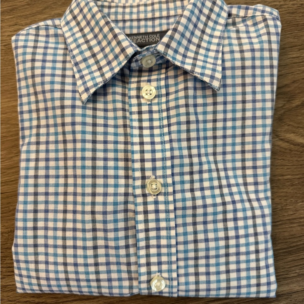 Kenneth Cole Reaction Boy’s Blue & White Check Dress Shirt Size 6